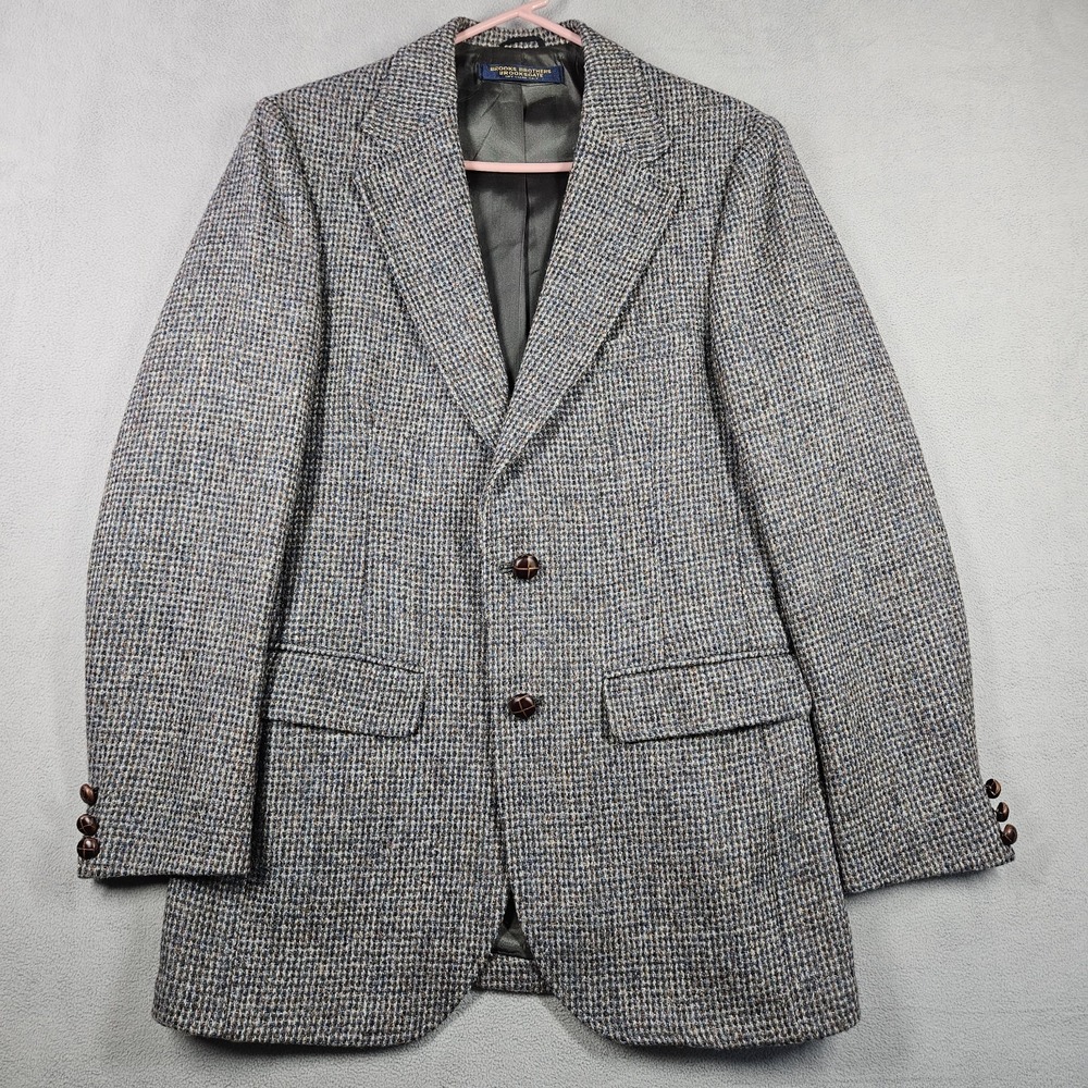 Vtg Brooks Brothers Brooksgate Tweed Blazer Mens 37R Blue & Brown Academia